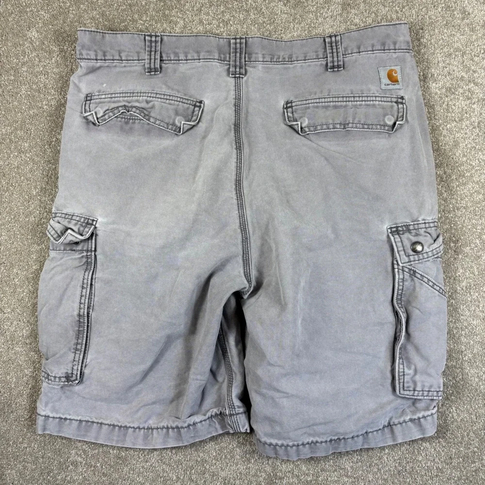 Carhartt Mens Gray Relaxed Fit Canvas Cargo Shorts Size 36 Workwear 10 Inseam